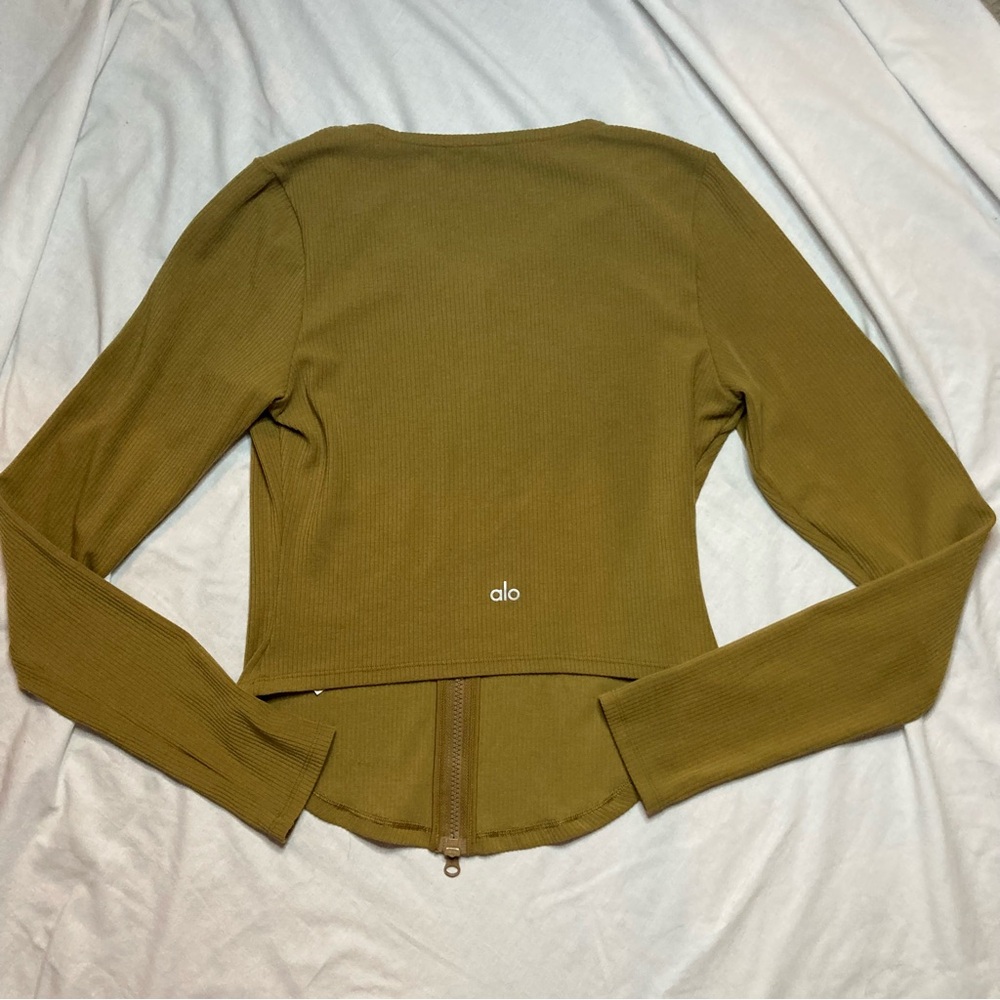 ‼️SOLD‼️ ALO Yoga Ribbed Stardust Long Sleeve Jacket in Golden Olive Branch med - Picture 3 of 4